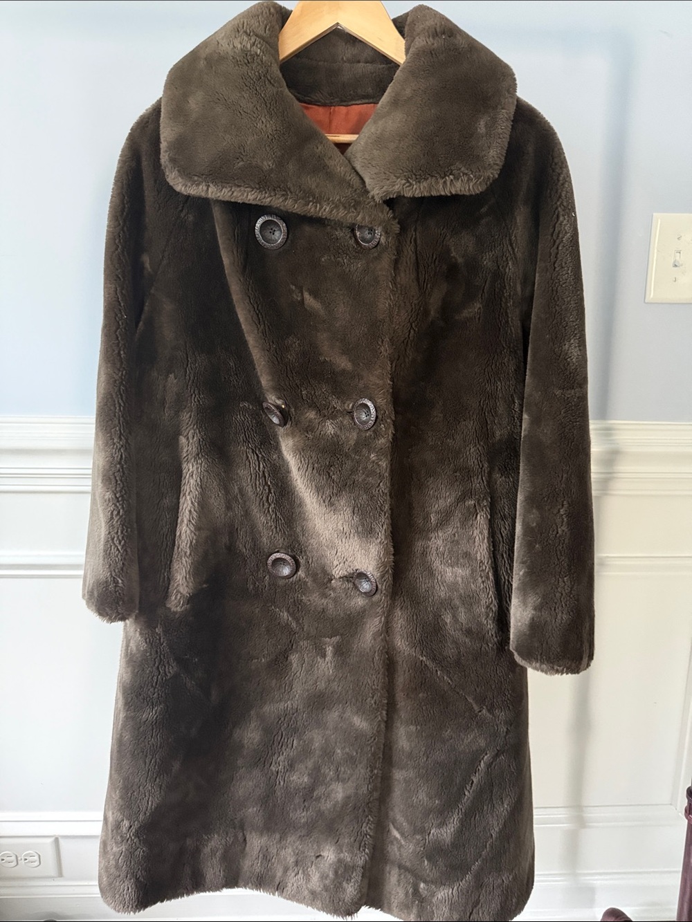 VTG 1960s Borgana Faux Fur Coat Women's Brown Plush Winter Overcoat Jacket
